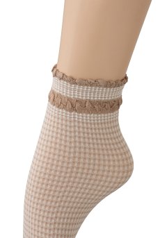 画像3: LISETTA Socks nude  | ショートストッキング・チェック柄・フリル・ベージュ×ホワイト | Veneziana ベネチアナ【即日発送・サイズ交換NG】※2足までメール便対象※  (3)