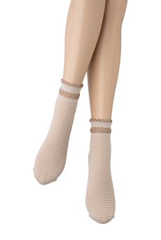 画像4: LISETTA Socks nude  | ショートストッキング・チェック柄・フリル・ベージュ×ホワイト | Veneziana ベネチアナ【即日発送・サイズ交換NG】※2足までメール便対象※  (4)