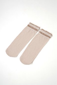 画像5: LISETTA Socks nude  | ショートストッキング・チェック柄・フリル・ベージュ×ホワイト | Veneziana ベネチアナ【即日発送・サイズ交換NG】※2足までメール便対象※  (5)
