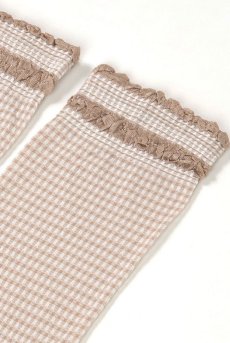 画像6: LISETTA Socks nude  | ショートストッキング・チェック柄・フリル・ベージュ×ホワイト | Veneziana ベネチアナ【即日発送・サイズ交換NG】※2足までメール便対象※  (6)