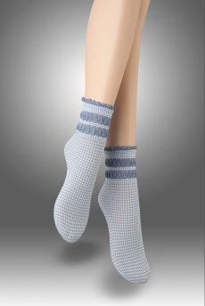 画像1: LISETTA Socks jeans  | ショートストッキング・チェック柄・フリル・ブルー×ホワイト | Veneziana ベネチアナ【即日発送・サイズ交換NG】※2足までメール便対象※  (1)