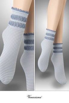 画像2: LISETTA Socks jeans  | ショートストッキング・チェック柄・フリル・ブルー×ホワイト | Veneziana ベネチアナ【即日発送・サイズ交換NG】※2足までメール便対象※  (2)