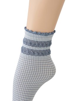画像3: LISETTA Socks jeans  | ショートストッキング・チェック柄・フリル・ブルー×ホワイト | Veneziana ベネチアナ【即日発送・サイズ交換NG】※2足までメール便対象※  (3)