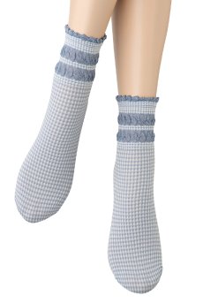画像4: LISETTA Socks jeans  | ショートストッキング・チェック柄・フリル・ブルー×ホワイト | Veneziana ベネチアナ【即日発送・サイズ交換NG】※2足までメール便対象※  (4)