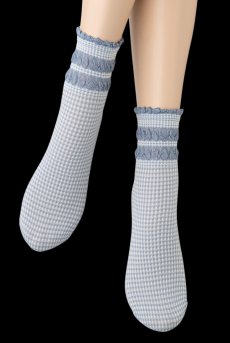 画像5: LISETTA Socks jeans  | ショートストッキング・チェック柄・フリル・ブルー×ホワイト | Veneziana ベネチアナ【即日発送・サイズ交換NG】※2足までメール便対象※  (5)