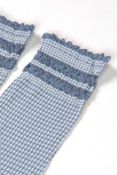 画像6: LISETTA Socks jeans  | ショートストッキング・チェック柄・フリル・ブルー×ホワイト | Veneziana ベネチアナ【即日発送・サイズ交換NG】※2足までメール便対象※  (6)