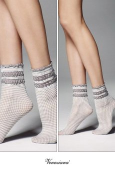 画像2: LISETTA Socks argento  | ショートストッキング・チェック柄・フリル・グレー×ホワイト | Veneziana ベネチアナ【即日発送・サイズ交換NG】※2足までメール便対象※  (2)