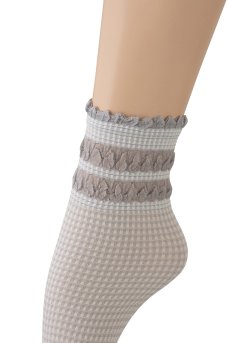 画像3: LISETTA Socks argento  | ショートストッキング・チェック柄・フリル・グレー×ホワイト | Veneziana ベネチアナ【即日発送・サイズ交換NG】※2足までメール便対象※  (3)