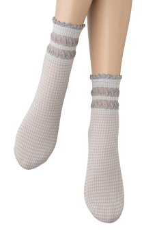 画像4: LISETTA Socks argento  | ショートストッキング・チェック柄・フリル・グレー×ホワイト | Veneziana ベネチアナ【即日発送・サイズ交換NG】※2足までメール便対象※  (4)