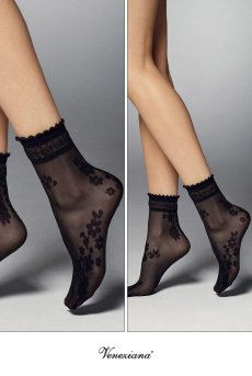 画像2: MAXIMA Socks nero  | ショートストッキング・花柄・ブラック | Veneziana ベネチアナ【即日発送・サイズ交換NG】※2足までメール便対象※  (2)