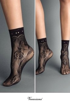 画像2: MILANO Socks nero  | ショートストッキング・花柄・網・ブラック | Veneziana ベネチアナ【即日発送・サイズ交換NG】※2足までメール便対象※  (2)