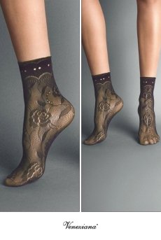 画像2: MILANO Socks cappucino  | ショートストッキング・花柄・網・ブラウン | Veneziana ベネチアナ【即日発送・サイズ交換NG】※2足までメール便対象※  (2)