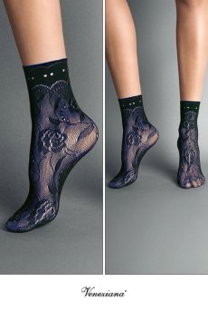 画像2: MILANO Socks marine  | ショートストッキング・花柄・網・ネイビー | Veneziana ベネチアナ【即日発送・サイズ交換NG】※2足までメール便対象※  (2)