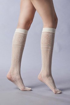 画像1: BONITA High Socks panna  | ハイソックス・レース編み・オフホワイト | Veneziana ベネチアナ【即日発送・サイズ交換NG】※2足までメール便対象※  (1)