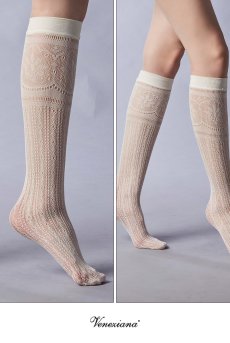 画像2: BONITA High Socks panna  | ハイソックス・レース編み・オフホワイト | Veneziana ベネチアナ【即日発送・サイズ交換NG】※2足までメール便対象※ (再入荷なし) (2)