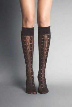 画像1: PETRA High Socks cappucino  | ハイソックス・ストライプ・メッシュ・ブラウン | Veneziana ベネチアナ【即日発送・サイズ交換NG】※2足までメール便対象※  (1)