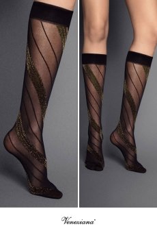 画像2: SPIGA LUREX High nero oro  | ハイソックス・ストライプ・ブラック×ゴールド | Veneziana ベネチアナ【即日発送・サイズ交換NG】※2足までメール便対象※  (2)