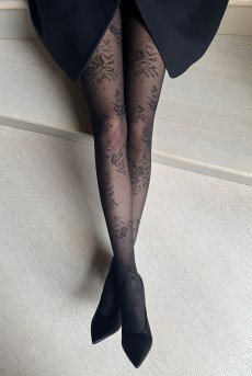 画像1: LORENZA nero  | 柄タイツ 20デニール・花柄・ブラック | Veneziana ベネチアナ【即日発送・サイズ交換NG・メール便対象】  (1)