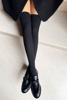 画像1: BOCARO 60 Zak nero  | ニーハイタイツ・幾何学模様・ブラック・60デニール | Veneziana ベネチアナ【即日発送・サイズ交換NG・メール便対象】  (1)