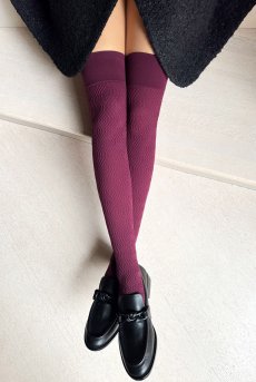 画像1: BOCARO 60 Zak vine  | ニーハイタイツ・幾何学模様・ワインレッド・60デニール | Veneziana ベネチアナ【即日発送・サイズ交換NG・メール便対象】  (1)