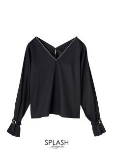 画像1: Desir Front gathers Blouse BK |トップス・ブラウス・ブラック・コットン | Lilose リローズ【サイズ交換NG】   日本製   (1)