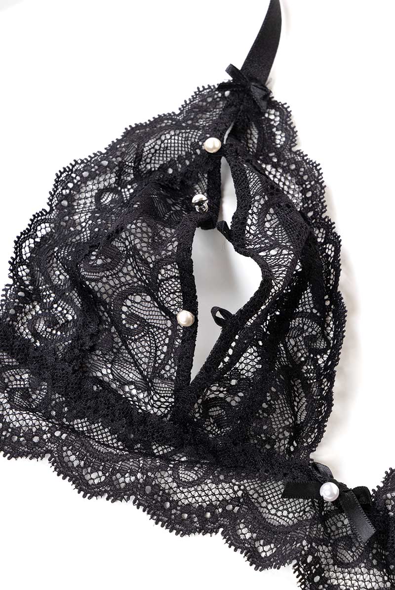 P080E | P0 BOITE A DESIR |ビーズ付きオープンビキニセット・ブラック  