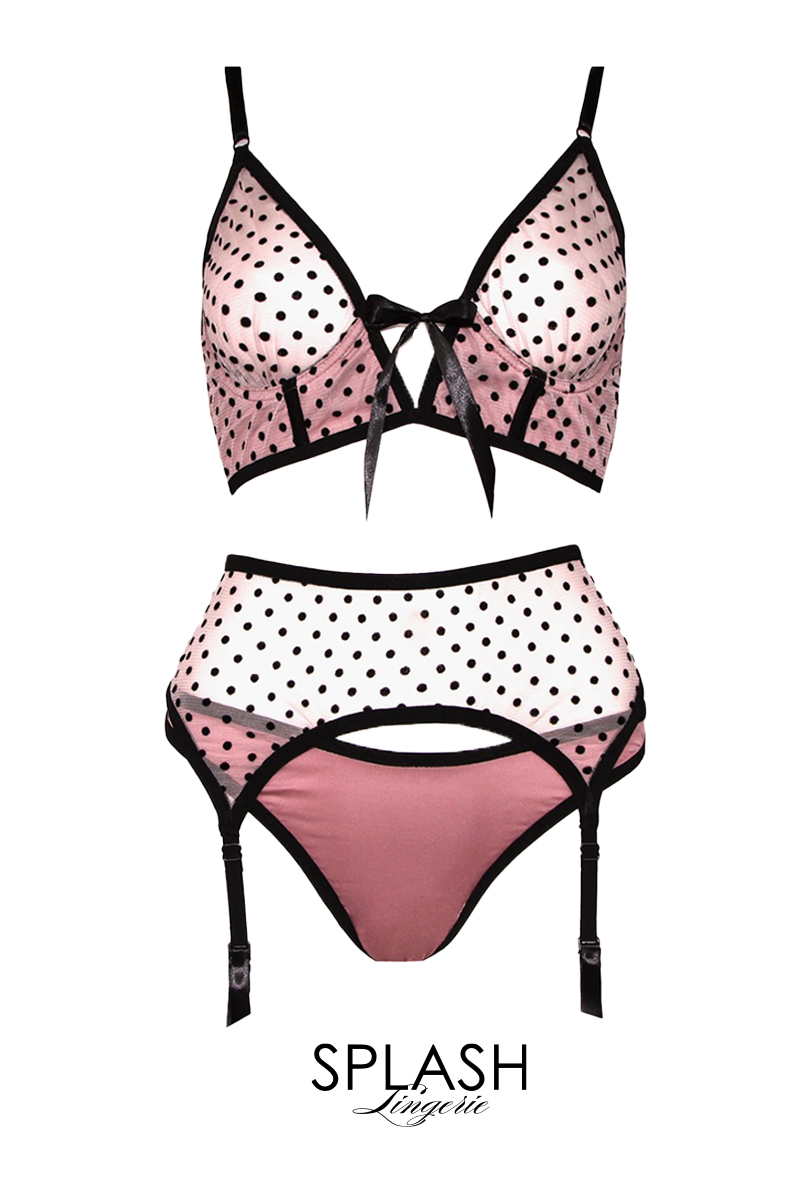 画像1: 【サンプル特別価格】Maria Antoaneta 3-pcs-set|ワイヤー入りブラジャー&ショーツ・ガーターベルトセット・シースルー|ギフトBOX入り|ドット柄・未発表モデル・サンプル・見本品|LA MUSA ラミューザ【即日発送・サイズ交換NG】輸入下着・ 高級ランジェリー   (1)