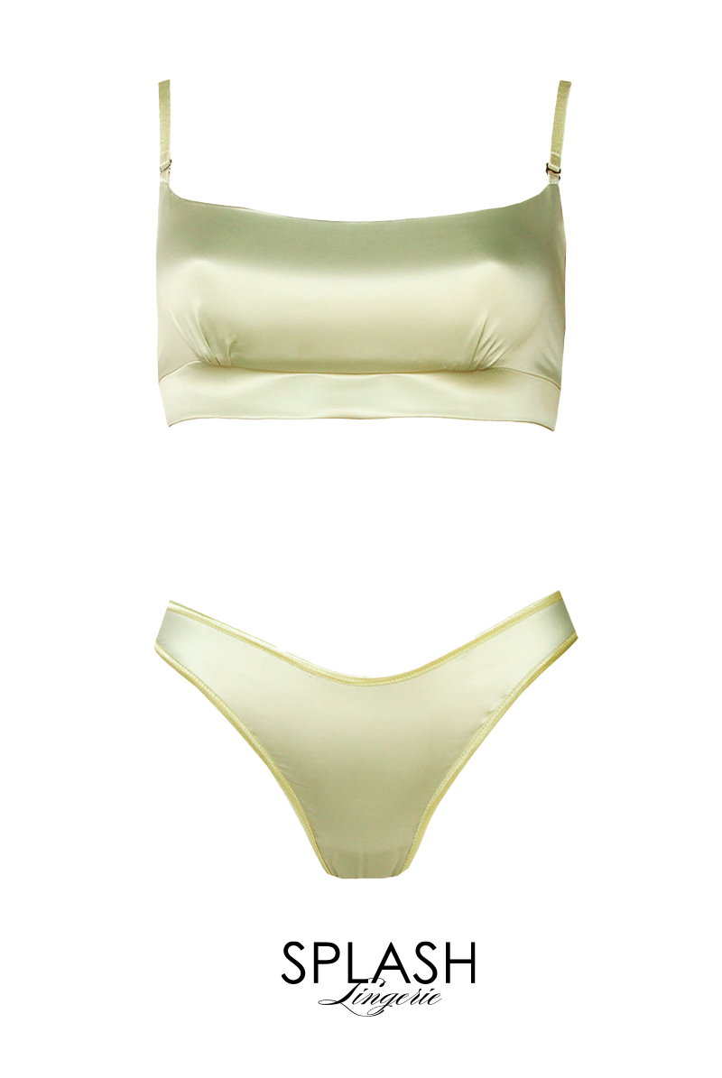 画像1: 【サンプル特別価格】Pistaccio Cream Set|ブラレット&ショーツセット・ノンパテッドブラ・後ろレースアップ・取り替え羽ストラップ付|ギフトBOX入り|未発表モデル・サンプル・見本品|LA MUSA ラミューザ【即日発送・サイズ交換NG】輸入下着・ 高級ランジェリー   (1)