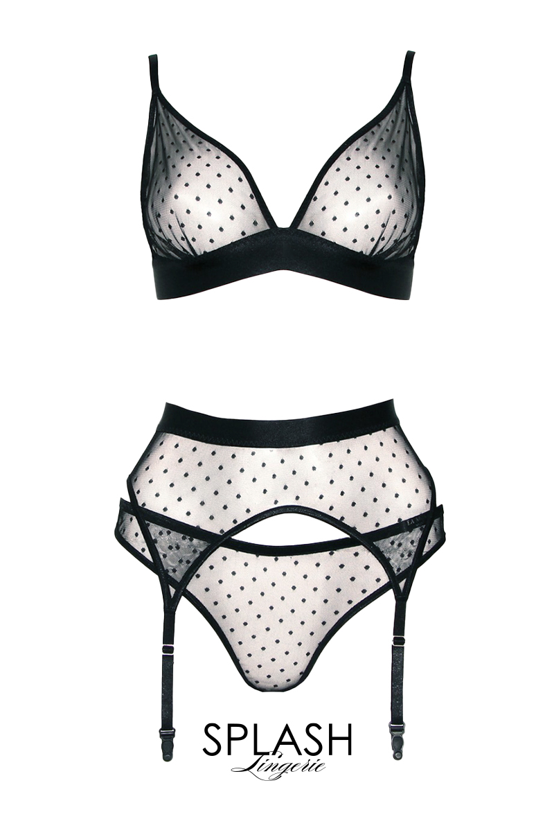 画像1: 【サンプル特別価格】Flirt|ブラレット&ショーツ・ガーターベルトセット・シースルー|ギフトBOX入り|ドット柄・未発表モデル・サンプル・見本品|LA MUSA ラミューザ【即日発送・サイズ交換NG】輸入下着・ 高級ランジェリー   (1)