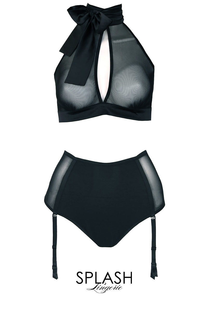 画像1: 【サンプル特別価格】Love|ブラレット&ガーターベルト付きショーツセット・シースルー・ホルターネック|ギフトBOX入り|未発表モデル・サンプル・見本品|LA MUSA ラミューザ【即日発送・サイズ交換NG】輸入下着・ 高級ランジェリー   (1)