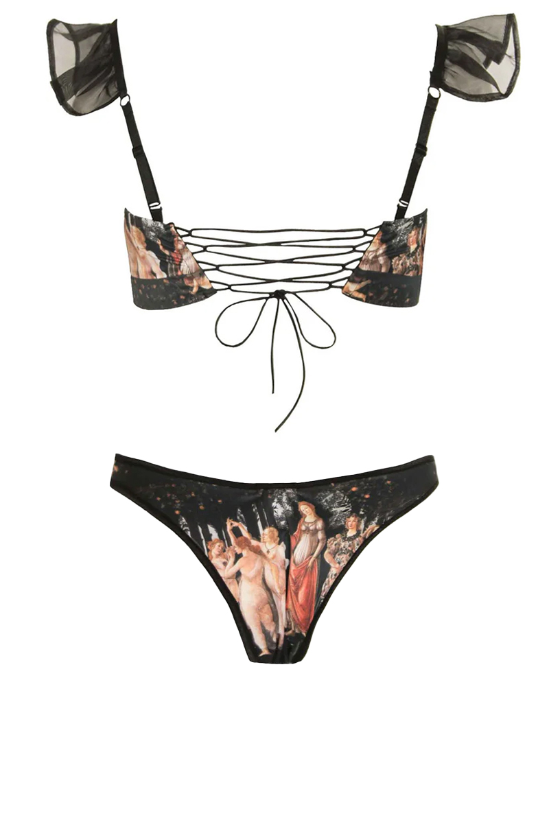 画像2: 【サンプル特別価格】Primavera Lingerie Set|ブラレット&ショーツセット・ノンパテッドブラ・後ろレースアップ・取り替えチュールストラップ付|ギフトBOX入り|プリマヴェーラ柄・未発表モデル・サンプル・見本品|LA MUSA ラミューザ【即日発送・サイズ交換NG】輸入下着・ 高級ランジェリー   (2)