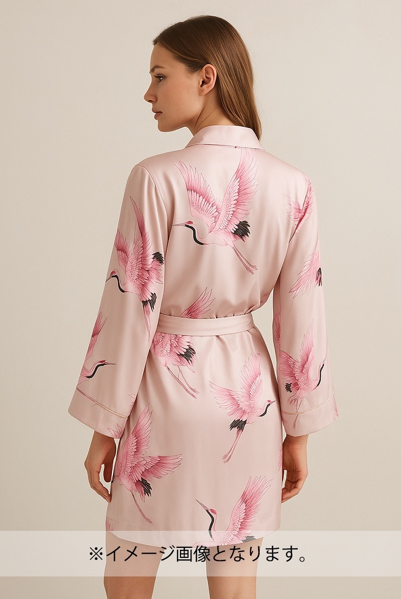 画像2: 【サンプル特別価格】Rose Gold Bird Kimono Robe|ラウンジウェア・ガウン・ウエストベルト付き|ギフトBOX入り|鶴柄プリント・未発表モデル・サンプル・見本品|LA MUSA ラミューザ【即日発送・サイズ交換NG】輸入下着・ 高級ランジェリー   (2)