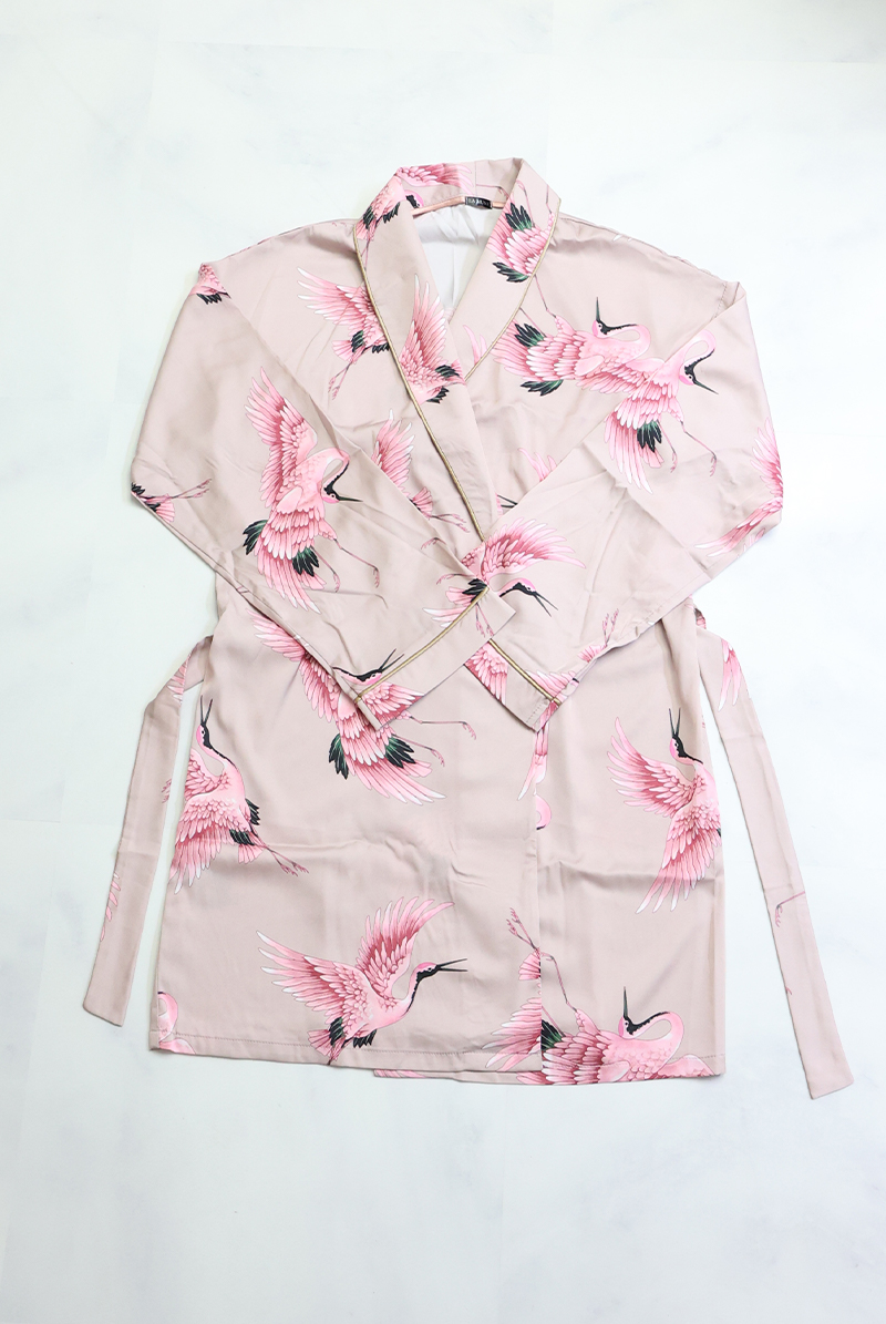 画像5: 【サンプル特別価格】Rose Gold Bird Kimono Robe|ラウンジウェア・ガウン・ウエストベルト付き|ギフトBOX入り|鶴柄プリント・未発表モデル・サンプル・見本品|LA MUSA ラミューザ【即日発送・サイズ交換NG】輸入下着・ 高級ランジェリー   (5)