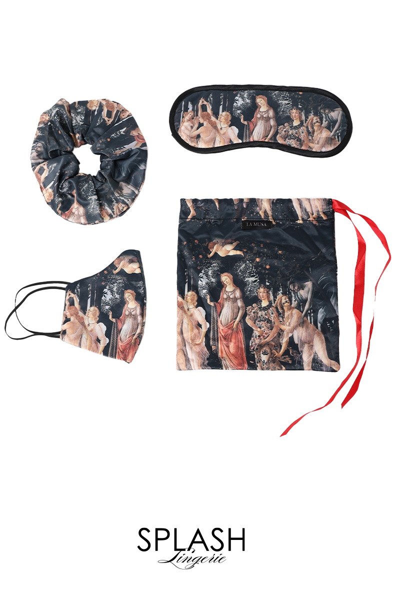 画像1: 【サンプル特別価格】Primavera Travel Set|トラベル4点セット・アイマスク・シュシュ・マスク・巾着ポーチ|ギフトBOX入り|プリマヴェーラ柄・未発表モデル・サンプル・見本品|LA MUSA ラミューザ【即日発送・サイズ交換NG】輸入下着・ 高級ランジェリー   (1)