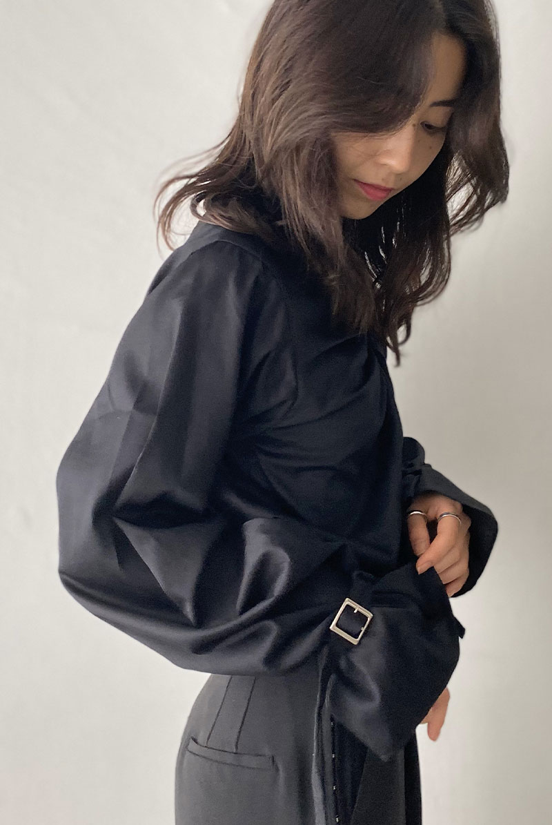 画像4: Desir Front gathers Blouse Basic BK |トップス・ブラウス・ブラック・コットン | Lilose リローズ【サイズ交換NG・クーポン割引対象外】  日本製   (4)