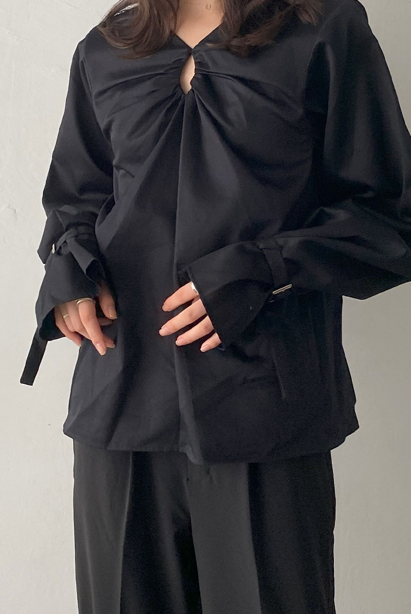 画像6: Desir Front gathers Blouse Basic BK |トップス・ブラウス・ブラック・コットン | Lilose リローズ【サイズ交換NG・クーポン割引対象外】  日本製   (6)