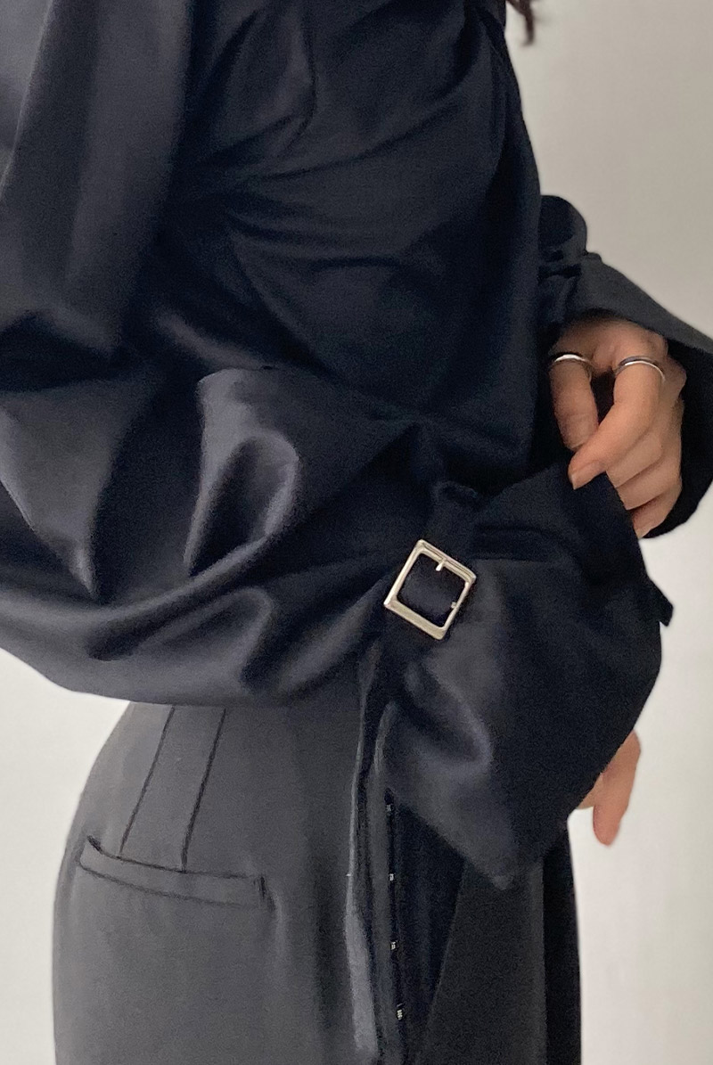 画像7: Desir Front gathers Blouse Basic BK |トップス・ブラウス・ブラック・コットン | Lilose リローズ【サイズ交換NG・クーポン割引対象外】  日本製   (7)