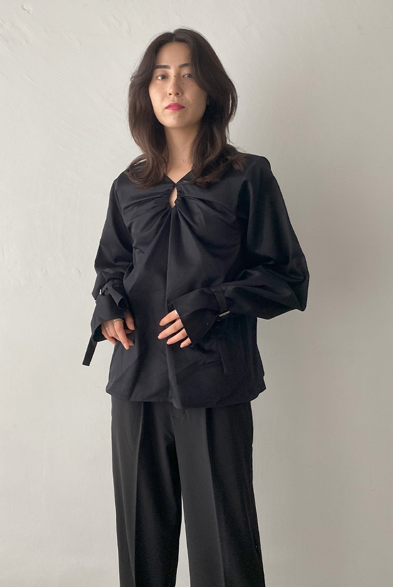 画像11: Desir Front gathers Blouse Basic BK |トップス・ブラウス・ブラック・コットン | Lilose リローズ【サイズ交換NG・クーポン割引対象外】  日本製   (11)