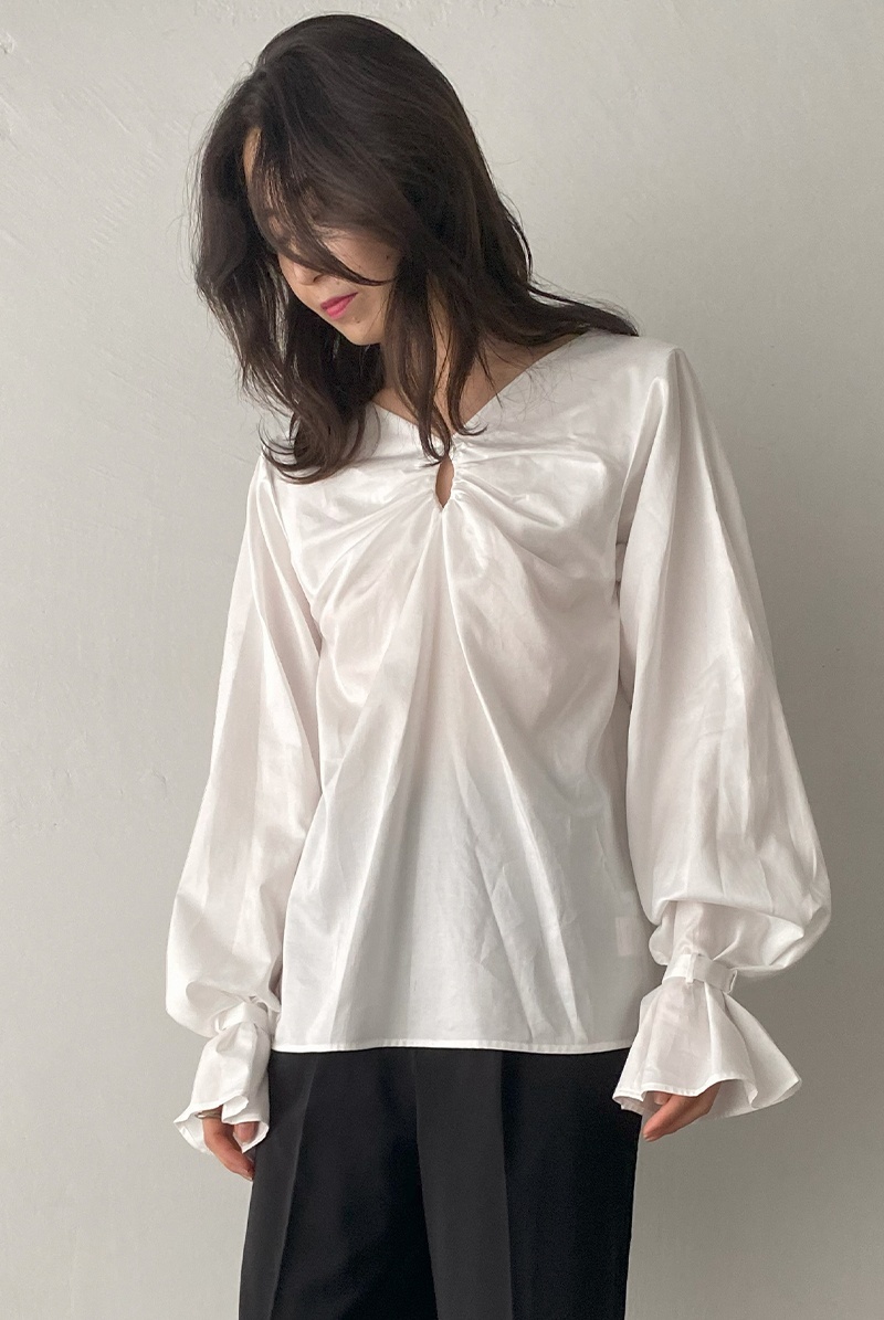画像3: Desir Front gathers Blouse Basic WH |トップス・ブラウス・ホワイト・コットン | Lilose リローズ【サイズ交換NG・クーポン割引対象外】  日本製   (3)