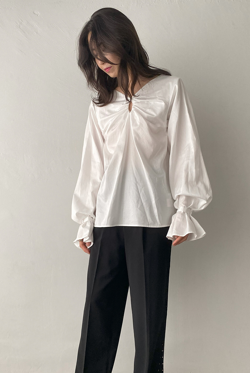 画像9: Desir Front gathers Blouse Basic WH |トップス・ブラウス・ホワイト・コットン | Lilose リローズ【サイズ交換NG・クーポン割引対象外】  日本製   (9)