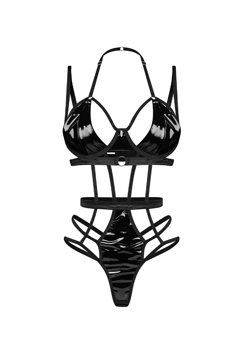 Keira Lise  teddy | テディ（ワイヤーあり・ボンテージ・フェイクレザー・ブラック）  | Obsessive 高級Sexyランジェリー【即日発送・サイズ交換NG・メール便対象】輸入下着・ランジェリー  