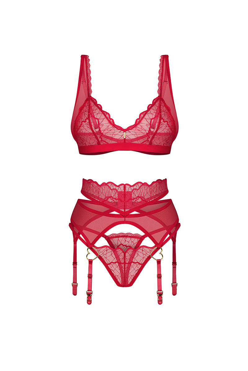 Cupide-Desir-3-pcs-set｜ブラ＆ガーターベルト＆Tバック3点セット（ワイヤーなし・レース・シースルー・レッド） | Obsessive 高級Sexyランジェリー【即日発送・サイズ交換NG・メール便対象】輸入下着・ランジェリー 